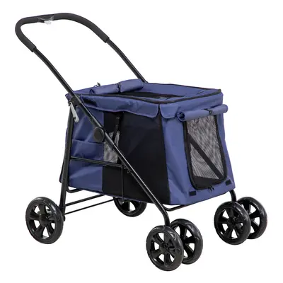 PawHut One-click Foldable Pet Stroller w/ Mesh Windows, for Small Pets - Blue