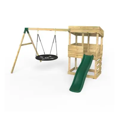 (Redwood - Nest Swing) Rebo Wooden Lookout Tower Playhouse with 6ft Slide