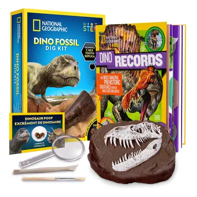 NATIONAL GEOGRAPHIC Dino Fossil Dig Kit & Dinosaur Book for Kids- Exca