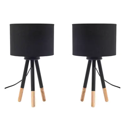 Set of Table Lamps TOBOL Wood Black