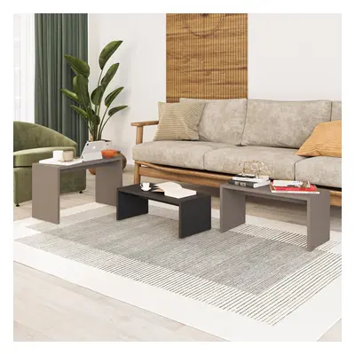 FWStyle Nest Of Tables Anthracite & Mocha Grey Scratch Resistant Living Room