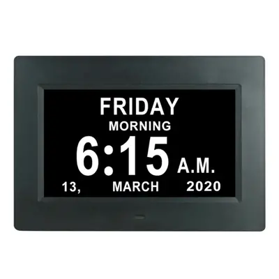 (Black) 7Inch LED Digital Photo Frame Large Font Clock Automatically Adjusts Brightness