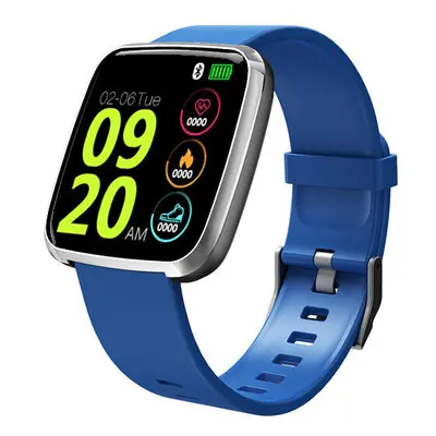 (Blue) 1.3inch Large View Heart Rate Blood Pressure Oxygen Monitor Smart Reminder Smart Watch