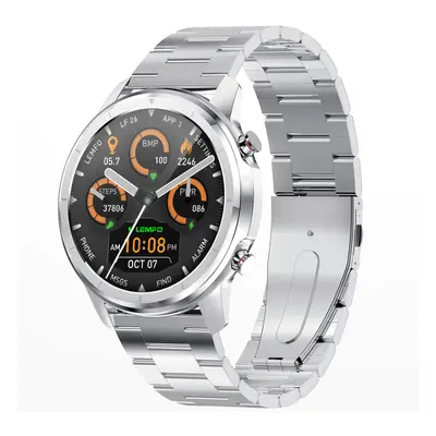 (Silver-Steel) Bluetooth 5.0 Full-round Wristband Weather Display Watch Face Heart Rate Blood Pr