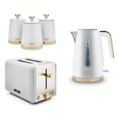 Tower Cavaletto White Jug Kettle, Slice Toaster & Canisters Set