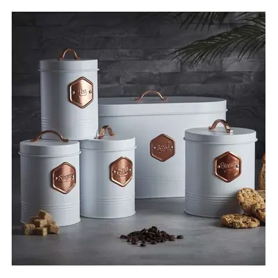 Kitchen Storage Canister Jar Storage Set Bread Bin Sugar Tea Coffee white/Copper