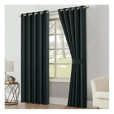 (Black - Gsm, 66" x 72") Blackout Eyelet Curtains Thermal Ready Made Ring Top