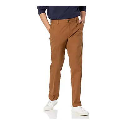 Mens Slim-Fit Wrinkle-Resistant Flat-Front chino Pant, Dark Khaki Brown, 32W x 31L