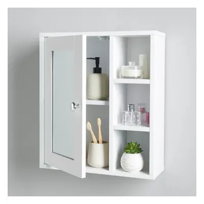 White Bathroom Cabinet Mirrored Door Cupboard Tier Display Shelves Wall Mount