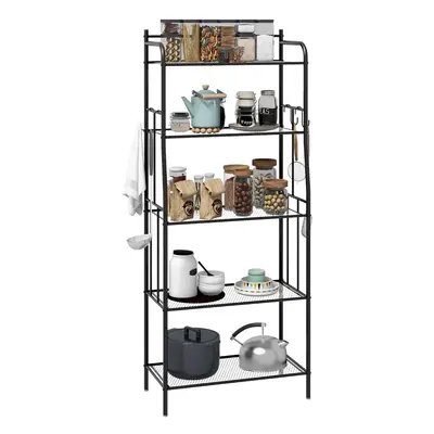 HOMCOM 5-Tier Kitchen Storage Unit, Microwave Stand with Open Shelves and Hooks