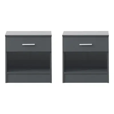 Rio Costa Dark Grey 2x Bedside Table Cabinet Bedroom Nightstand Drawer