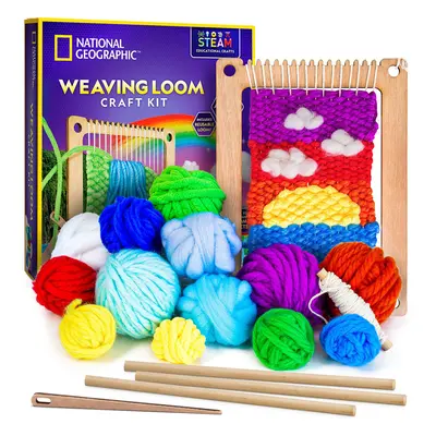 NATIONAL GEOGRAPHIC Wooden Arts and Crafts Loom Weaving Kit - Yarn and