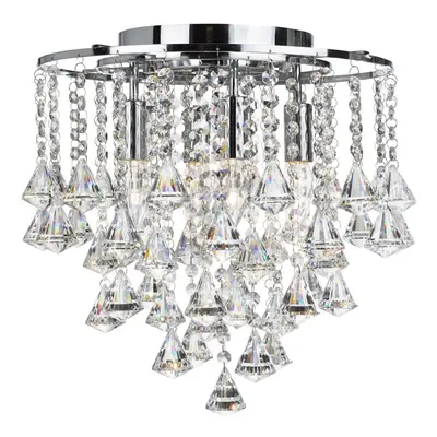 Modern Chrome Crystal Flush Light With Diamond Drops