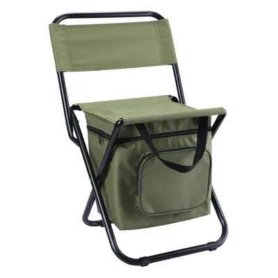 (Green) Fishing chair with cooler bag foldable compact fishing stool, camouflage