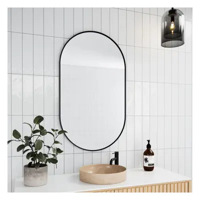 The Style Haus Matte Black Pill Mirror Cabinet H960 x W560mm