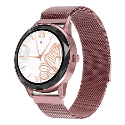 (Rose gold-Steel) 1.09 IPS Full Touch Screen Fashion Custom Dial Female Smart Bracelet Health Re