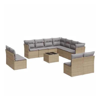 vidaXL Garden Sofa Set Piece with Cushions Outdoor Sofa Beige Poly Rattan