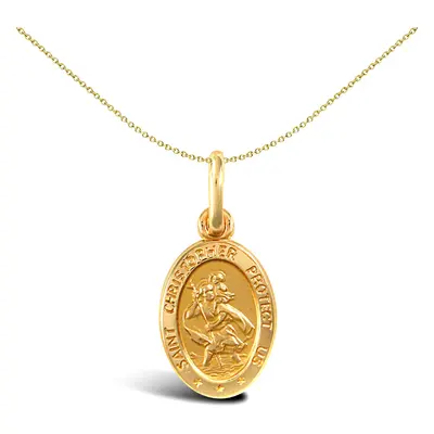 Jewelco London Solid 9ct Yellow Gold Matte Oval St Christopher Medallion Pendant - JPM012