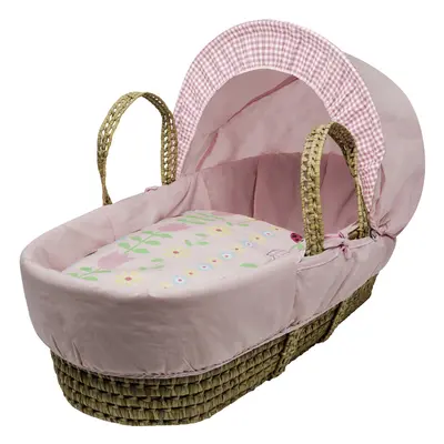 Daisy Chain Palm Moses Basket With Mattress, Padded Liner & Hood