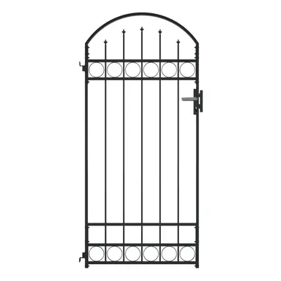 vidaXL Fence Gate with Arched Top Steel 89x200cm Black Garden Entrance Door