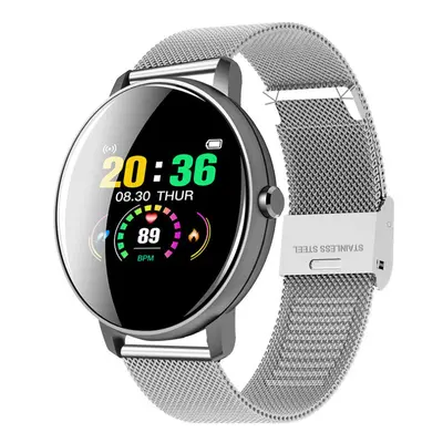 (Silver-Stainless Steel) 1.3' Full Touch Screen Wristband Heart Rate Blood Pressure Monitor Life