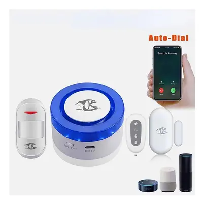 (Blue, EU Plug) WiFi Sound and Light Alarm Tuya Smart Life APP Control Light Sound Siren For Ala