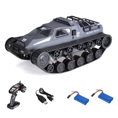 (Gray with Two Batteries) 1/12 Drift RC Tank Car RTR with Two Batteries with LED Lights 2.4G Hig