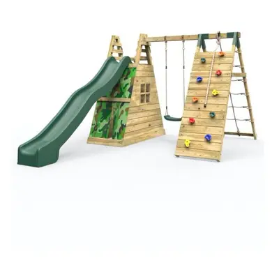 (Mystic) Rebo Wooden Pyramid Climbing Frame with Swings and 8.7ft Water Slide