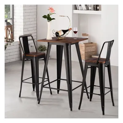 (table + 2pcs chairs) Industrial Style Bar Table & High Chairs Metal Dining Set