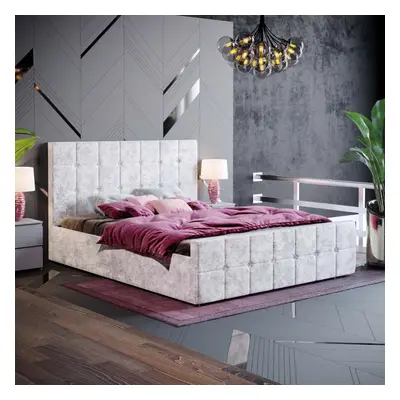 (King Size, Crushed Velvet Silver) Valentina Ottoman Bed Frame Bedroom Storage Velvet