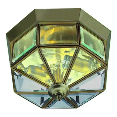 Flush Traditional Antique Brass Ceiling Light With Clear Glass