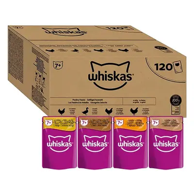 Whiskas 7+ Senior Poultry Selection in Jelly Pouches, Senior Wet Cat Food, Megapack (120 x g)