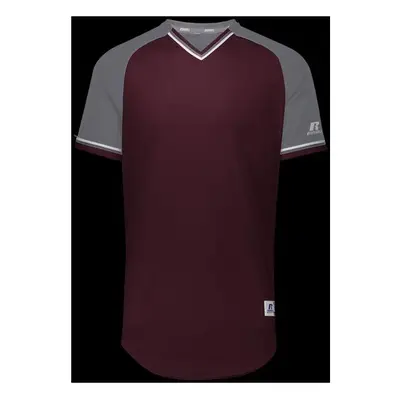 Russell R01X3B.08R.S Youth Classic V-Neck Jersey - Maroon, Steel & White - Small