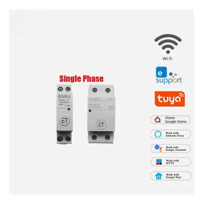 (White, 63A) Smart Light Switch WIFI 63/80A Single Phase Circuit Breaker Timer Relay Switch Voic