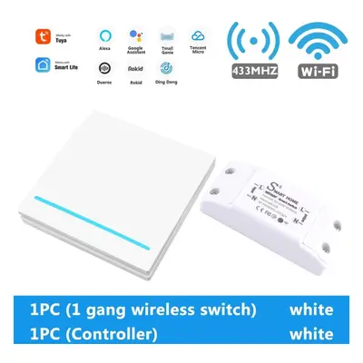 (White-1Gang-1Controller) Smart Tuya WiFi Light Switch With RF 433Mhz Remote Control DIY Module 