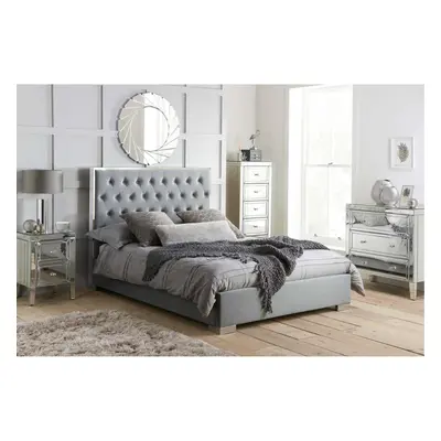 Grey Double Bed Frame Chelsea Upholstered Headboard 135cm 4FT6 Fabric