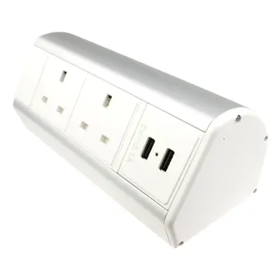 kenable Desktop Bench Table Mountable PDU x UK Sockets & x USB Ports Power Pod White