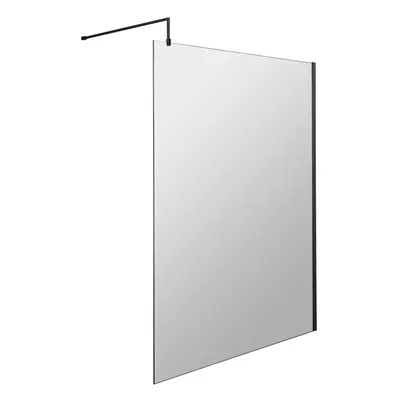 Wetroom 8mm Toughened Safety Glass Screen and Support Bar 1200mm x 1850mm - Satin Black