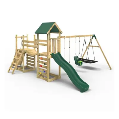 (Snowdon) Rebo Double Tower Climbing Frame with Flexible Bridge, Swing & Slide