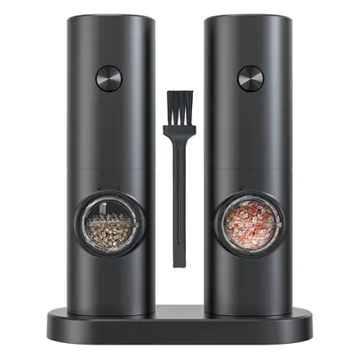 Electric Salt and Pepper Grinder Sets,Pepper Grinder with Base,Small Brush,LED Light,Powered by 