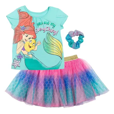 Disney Princess Ariel Little Girls Graphic T-Shirt Mesh Skirt and Scru