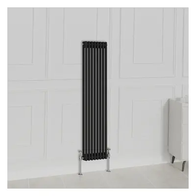 (1500x380mm-2 Column, Black) NRG Traditional Radiator Horizontal Vertical Cast Iron Style Double