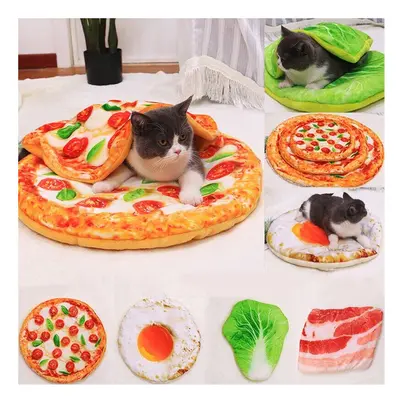 (S, Type B) Fried Eggs Bacon Chinese Cabbage Pattern Pet Mat Round Cat Puppy Bed Blanket Dog Mat