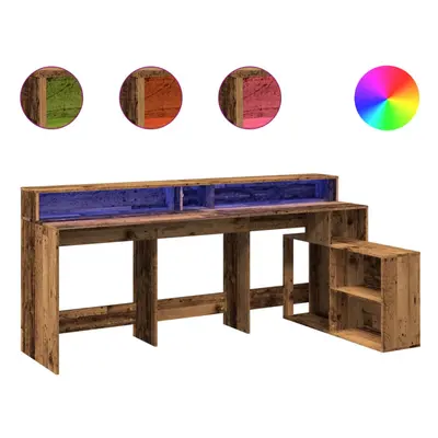 vidaXL Desk with LED Lights Writing Working Table Old Wood Engineered Wood