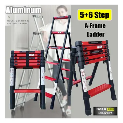 A-frame Folding Step Telescopic Ladder 5+6 Steps Climb Aluminium