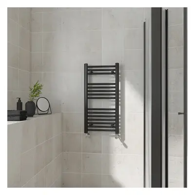 (Straight, 800x400mm) Warmehaus Heated Towel Rail Black Bathroom Ladder Style Radiator Central H