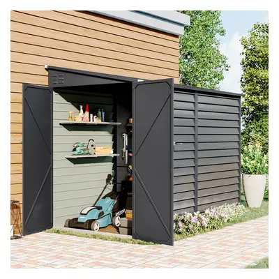 (Charcoal Black) 8.8 x 4.7 ft Pent Metal Garden Storage Shed Motorcycle Shed with Lockable Door