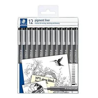 308-9 TB12 Pigment Liner Pens - Assorted Line Widths, Black (Set of 12)