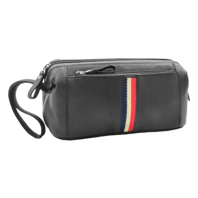 Mens Black Leather Toiletry Cosmetic Shaving Kit Travel Wash Bag Guy