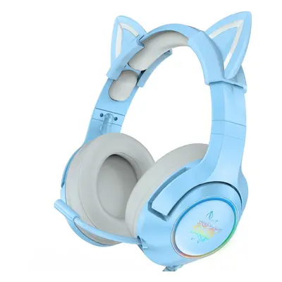 (Blue) Wired Headphones Stereo Dynamic Drivers Noise Reduction Headset 3.5MM RGB Luminous Pink C